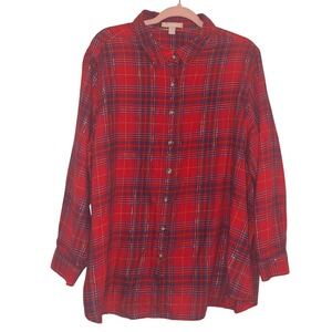 Woman Within Size 22/24 Plaid Longsleeve Button Up Christmas Plaid Holiday Cabin